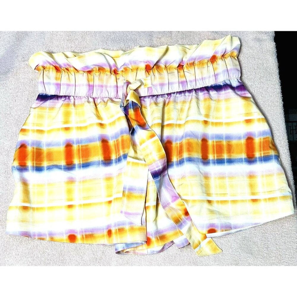 New Future Collective Womens MEDIUM Orange Multicolored Tie Belt Shorts